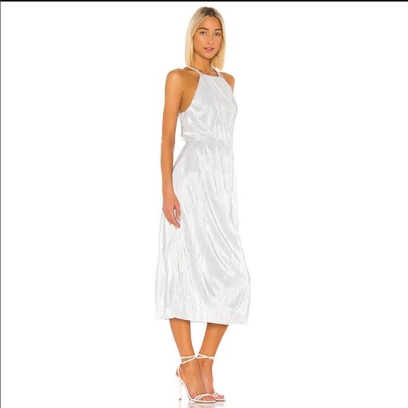 House of Harlow 1960 Farrah Silver Metallic Midi Dress Size XS EUC - Picture 3 of 14